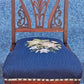 Antique Vintage Old Victorian Style SOLID Cherry Wood Wooden Side Dining Accent Desk Chair Floral Needlepoint Blue Fabric Seat