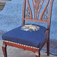 Antique Vintage Old Victorian Style SOLID Cherry Wood Wooden Side Dining Accent Desk Chair Floral Needlepoint Blue Fabric Seat