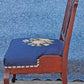 Antique Vintage Old Victorian Style SOLID Cherry Wood Wooden Side Dining Accent Desk Chair Floral Needlepoint Blue Fabric Seat