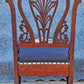 Antique Vintage Old Victorian Style SOLID Cherry Wood Wooden Side Dining Accent Desk Chair Floral Needlepoint Blue Fabric Seat