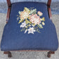 Antique Vintage Old Victorian Style SOLID Cherry Wood Wooden Side Dining Accent Desk Chair Floral Needlepoint Blue Fabric Seat
