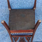 Antique Vintage Old Victorian Style SOLID Cherry Wood Wooden Side Dining Accent Desk Chair Floral Needlepoint Blue Fabric Seat