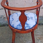 Pair Antique Vintage Old Reclaimed Salvaged Solid Mahogany Wood Wooden Barrel Club Foyer Dining Side Accent Armrest Armchairs Fabric Seats