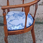 Pair Antique Vintage Old Reclaimed Salvaged Solid Mahogany Wood Wooden Barrel Club Foyer Dining Side Accent Armrest Armchairs Fabric Seats