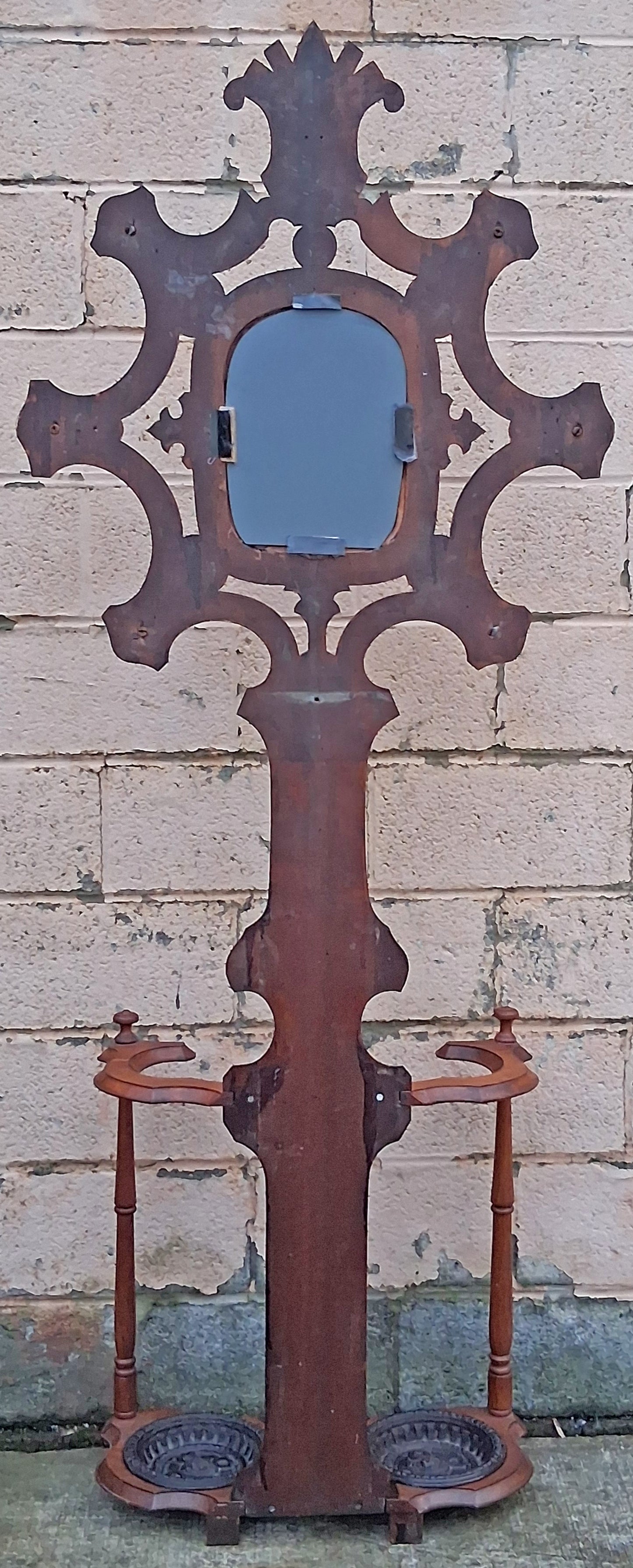 Antique Vintage Old Reclaimed Salvaged Victorian Eastlake SOLID Walnut Wood Wooden Hall Tree Coat Hanger Umbrella Stand Rack Hook Mirror