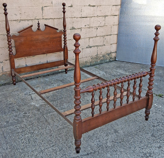 Vintage Antique Old Reclaimed Salvaged Victorian Style SOLID Cherry Wood Wooden Size Poster Bed Frame Head Foot Board