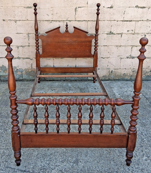Vintage Antique Old Reclaimed Salvaged Victorian Style SOLID Cherry Wood Wooden Size Poster Bed Frame Head Foot Board