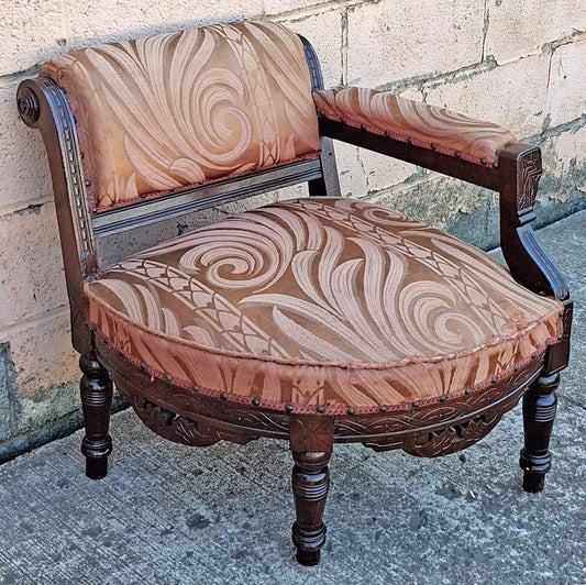 Antique Vintage Old Reclaimed Salvaged Victorian Eastlake Solid Wood Wooden Corner Side Accent Lounge Seat Ladies One Armed Chair Armchair