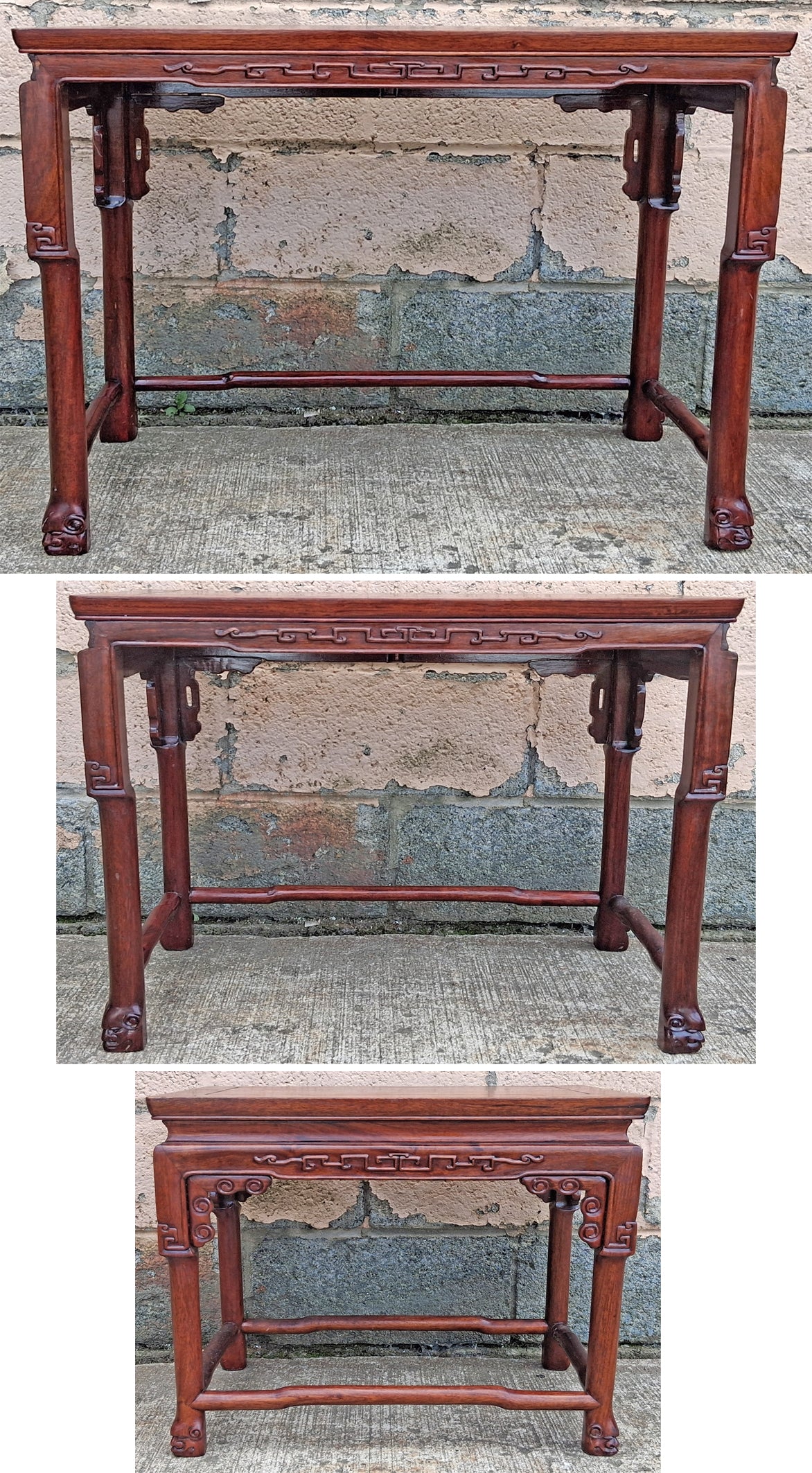 Set of Vintage Antique Chinese Oriental Solid Rosewood Wood Wooden Carved Serpentine Square Nesting Nested Stacked Stand Side Accent Tables