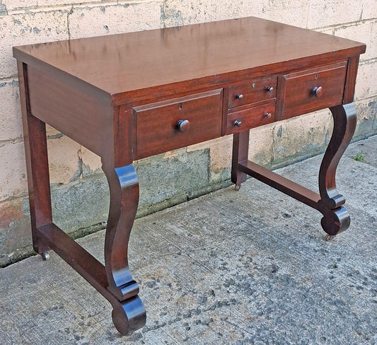 Antique Vintage Old Reclaimed Salvaged Victorian Solid Mahogany Wood Wooden Writing Office Studio Bureau Desk Work Table Secretary