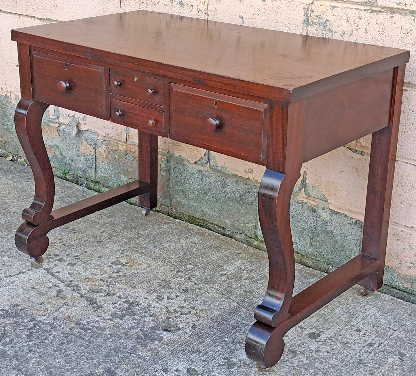 Antique Vintage Old Reclaimed Salvaged Victorian Solid Mahogany Wood Wooden Writing Office Studio Bureau Desk Work Table Secretary