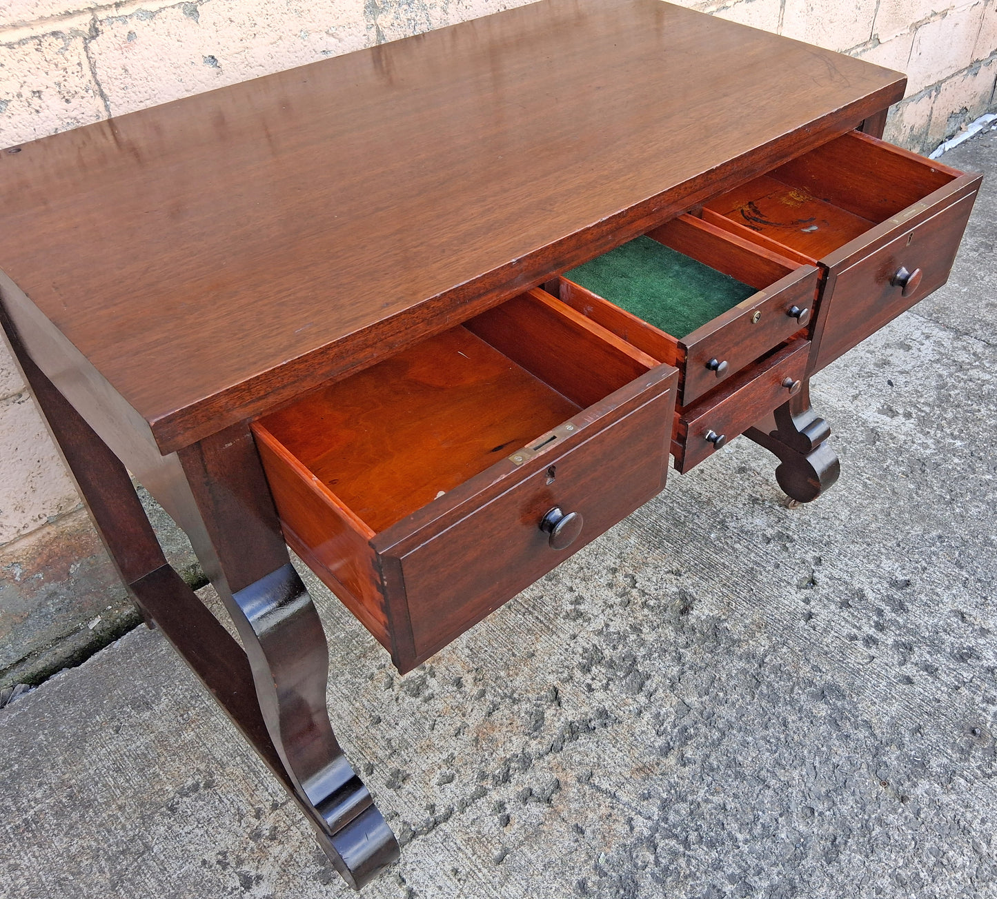 Antique Vintage Old Reclaimed Salvaged Victorian Solid Mahogany Wood Wooden Writing Office Studio Bureau Desk Work Table Secretary