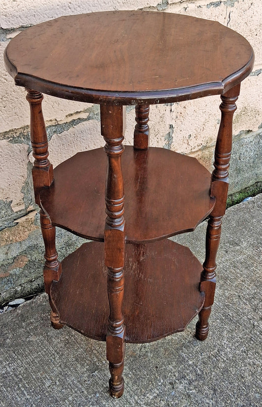 Antique Vintage Old Reclaimed Salvaged SOLID Wood Wooden 3 TIER Tiered Round Serpentine Circle Circular End Side Sofa Accent Table