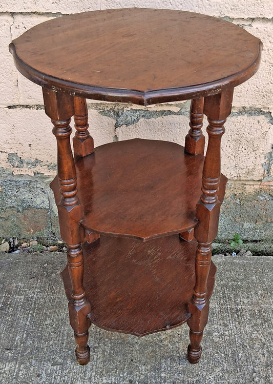 Antique Vintage Old Reclaimed Salvaged SOLID Wood Wooden 3 TIER Tiered Round Serpentine Circle Circular End Side Sofa Accent Table