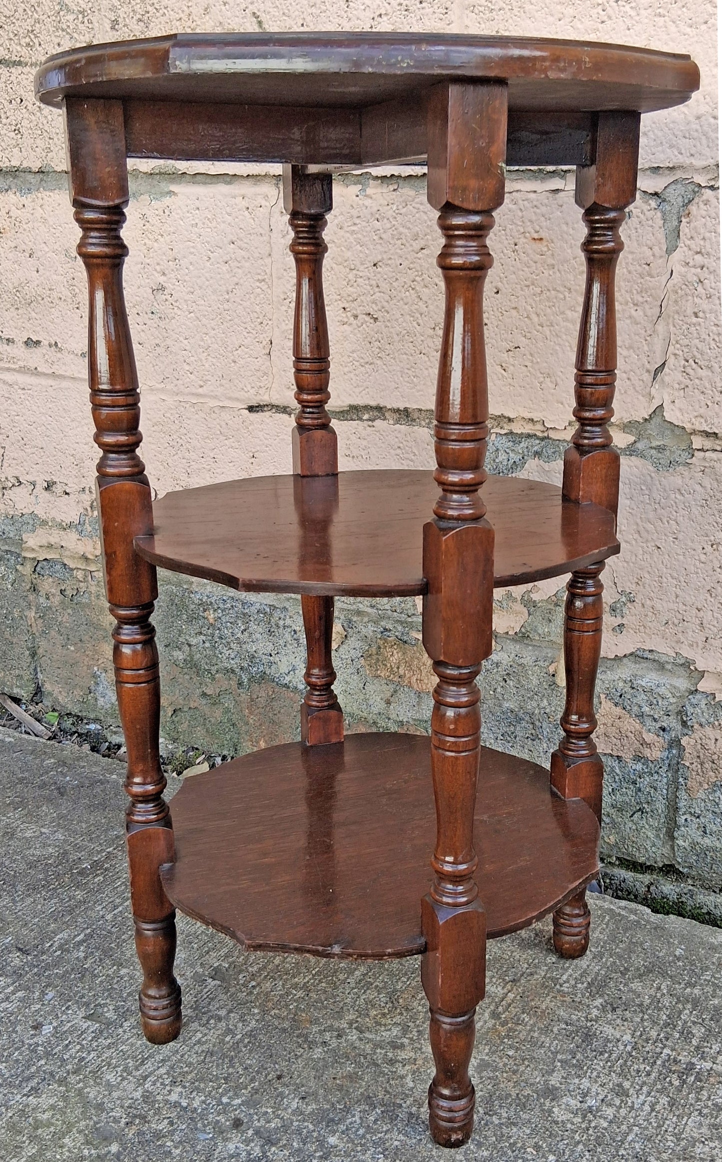 Antique Vintage Old Reclaimed Salvaged SOLID Wood Wooden 3 TIER Tiered Round Serpentine Circle Circular End Side Sofa Accent Table