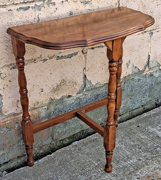 Antique Vintage Old Reclaimed Salvaged Victorian Solid Wood Wooden Console Half Round Semi Circle Lamp End Side Pedestal Table Plant Stand