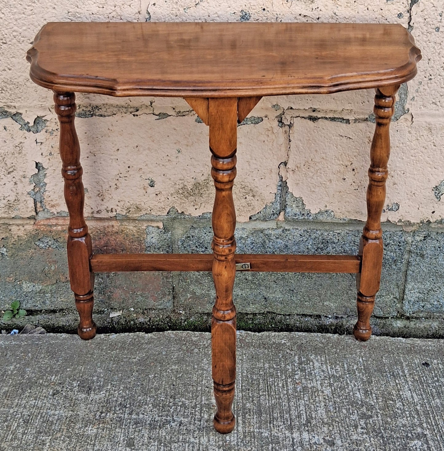 Antique Vintage Old Reclaimed Salvaged Victorian Solid Wood Wooden Console Half Round Semi Circle Lamp End Side Pedestal Table Plant Stand