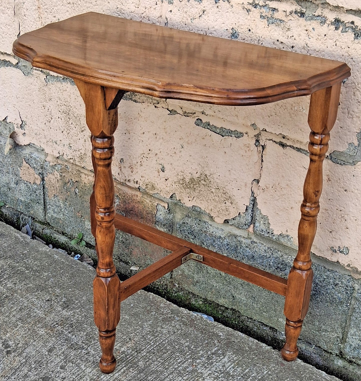Antique Vintage Old Reclaimed Salvaged Victorian Solid Wood Wooden Console Half Round Semi Circle Lamp End Side Pedestal Table Plant Stand