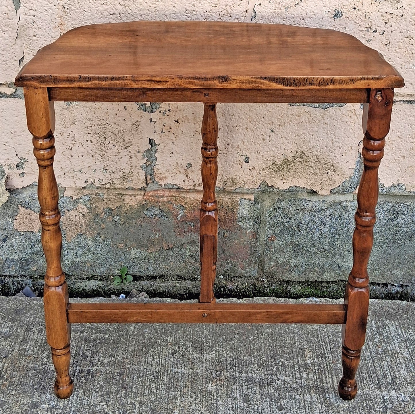 Antique Vintage Old Reclaimed Salvaged Victorian Solid Wood Wooden Console Half Round Semi Circle Lamp End Side Pedestal Table Plant Stand