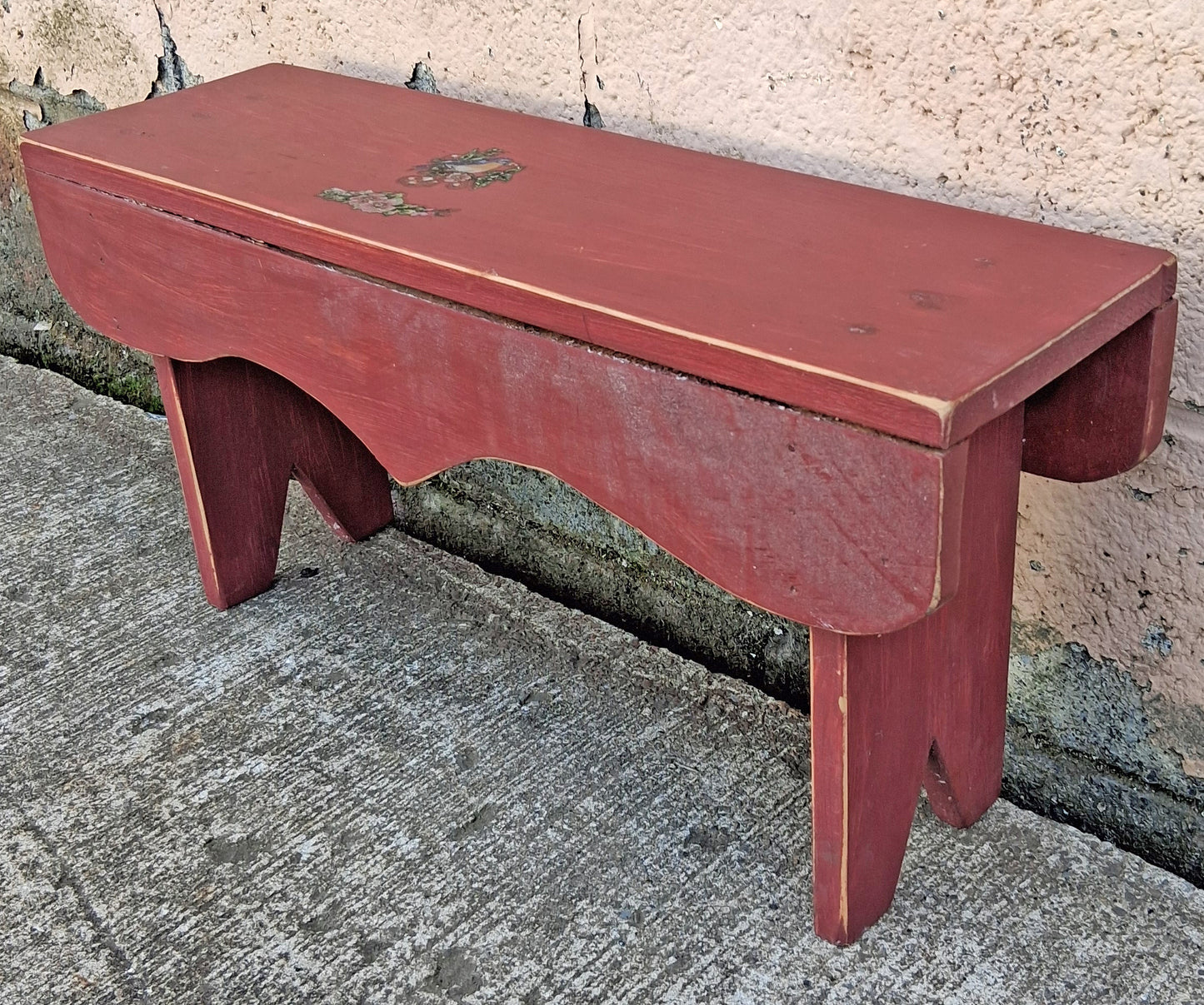 Vintage Antique Old Homemade Handmade Solid Wood Wooden Table Foot Step Stool Plant Stand Side Accent Chair Seat Garden Bench Painted