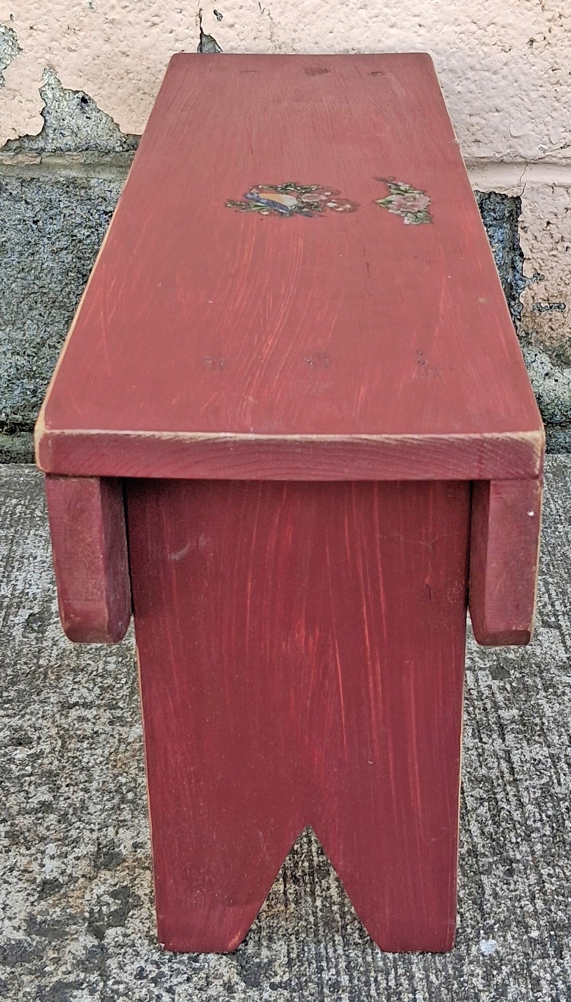 Vintage Antique Old Homemade Handmade Solid Wood Wooden Table Foot Step Stool Plant Stand Side Accent Chair Seat Garden Bench Painted