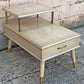 Vintage Antique Old Reclaimed Salvaged Art Deco Mid Century MCM Blonde Mahogany Wooden Brass Metal Tiered End Side Accent Table Nightstand