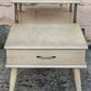Vintage Antique Old Reclaimed Salvaged Art Deco Mid Century MCM Blonde Mahogany Wooden Brass Metal Tiered End Side Accent Table Nightstand