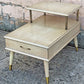 Vintage Antique Old Reclaimed Salvaged Art Deco Mid Century MCM Blonde Mahogany Wooden Brass Metal Tiered End Side Accent Table Nightstand