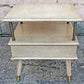 Vintage Antique Old Reclaimed Salvaged Art Deco Mid Century MCM Blonde Mahogany Wooden Brass Metal Tiered End Side Accent Table Nightstand