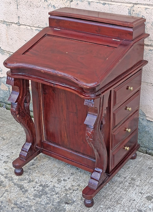 Antique Vintage Old Reclaimed Salvaged Solid Mahogany Wood Wooden Slant Front Secretary Davenport Desk Writing Table Drawers
