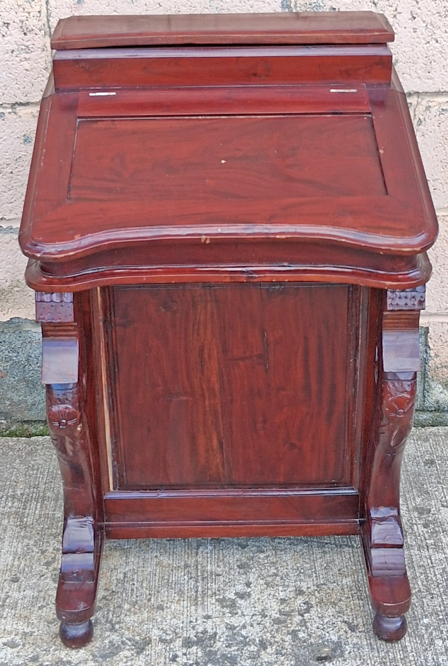 Antique Vintage Old Reclaimed Salvaged Solid Mahogany Wood Wooden Slant Front Secretary Davenport Desk Writing Table Drawers