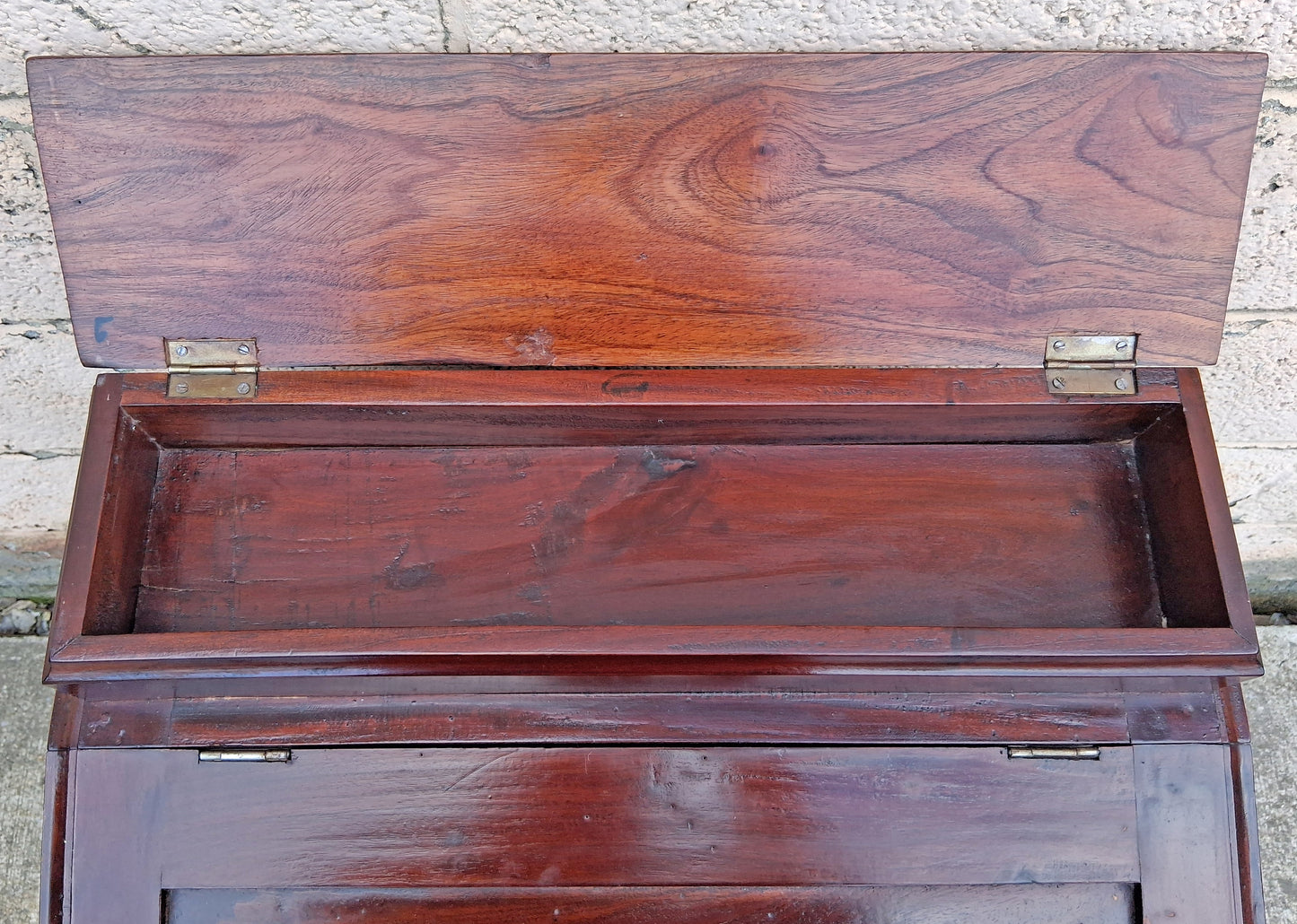 Antique Vintage Old Reclaimed Salvaged Solid Mahogany Wood Wooden Slant Front Secretary Davenport Desk Writing Table Drawers