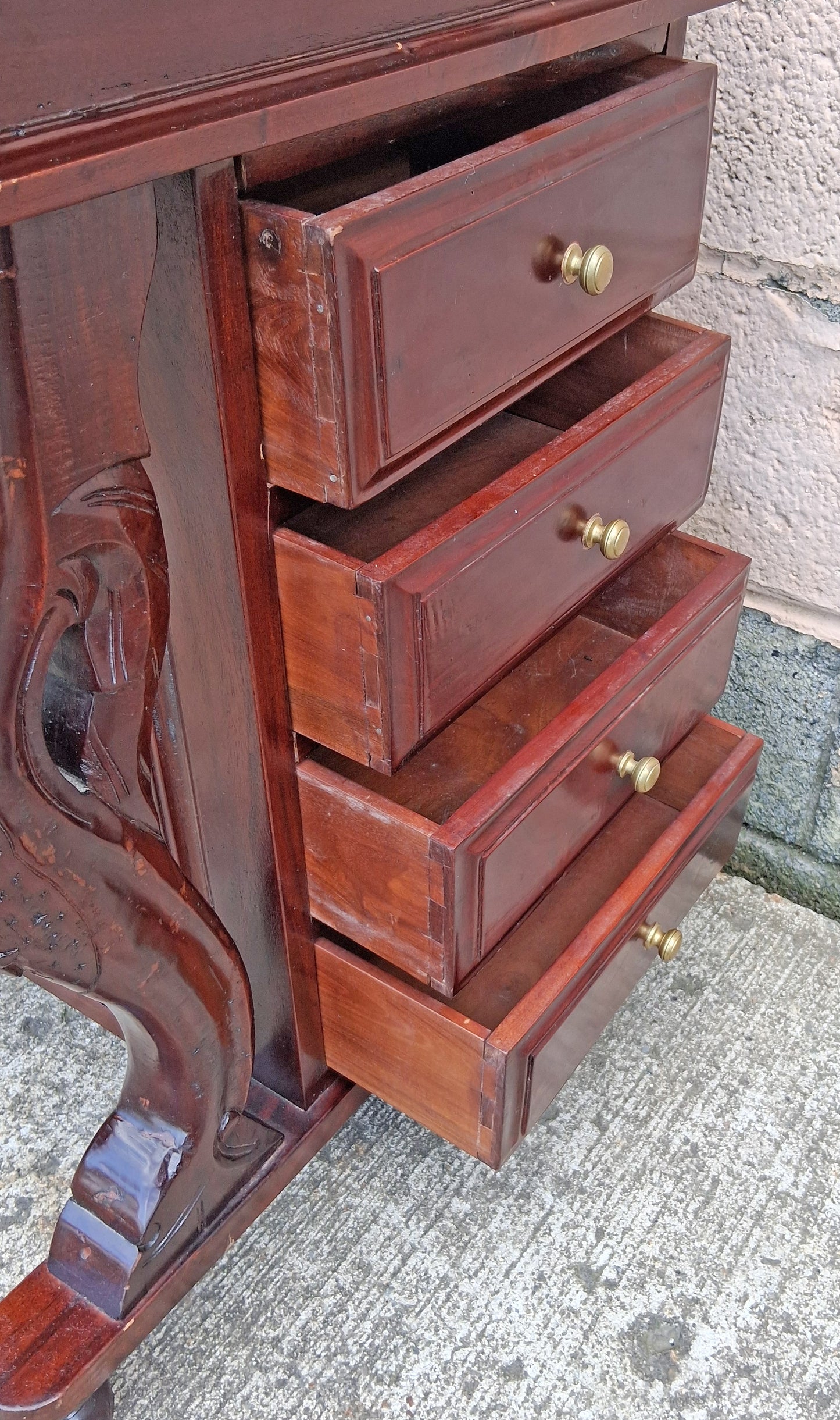 Antique Vintage Old Reclaimed Salvaged Solid Mahogany Wood Wooden Slant Front Secretary Davenport Desk Writing Table Drawers
