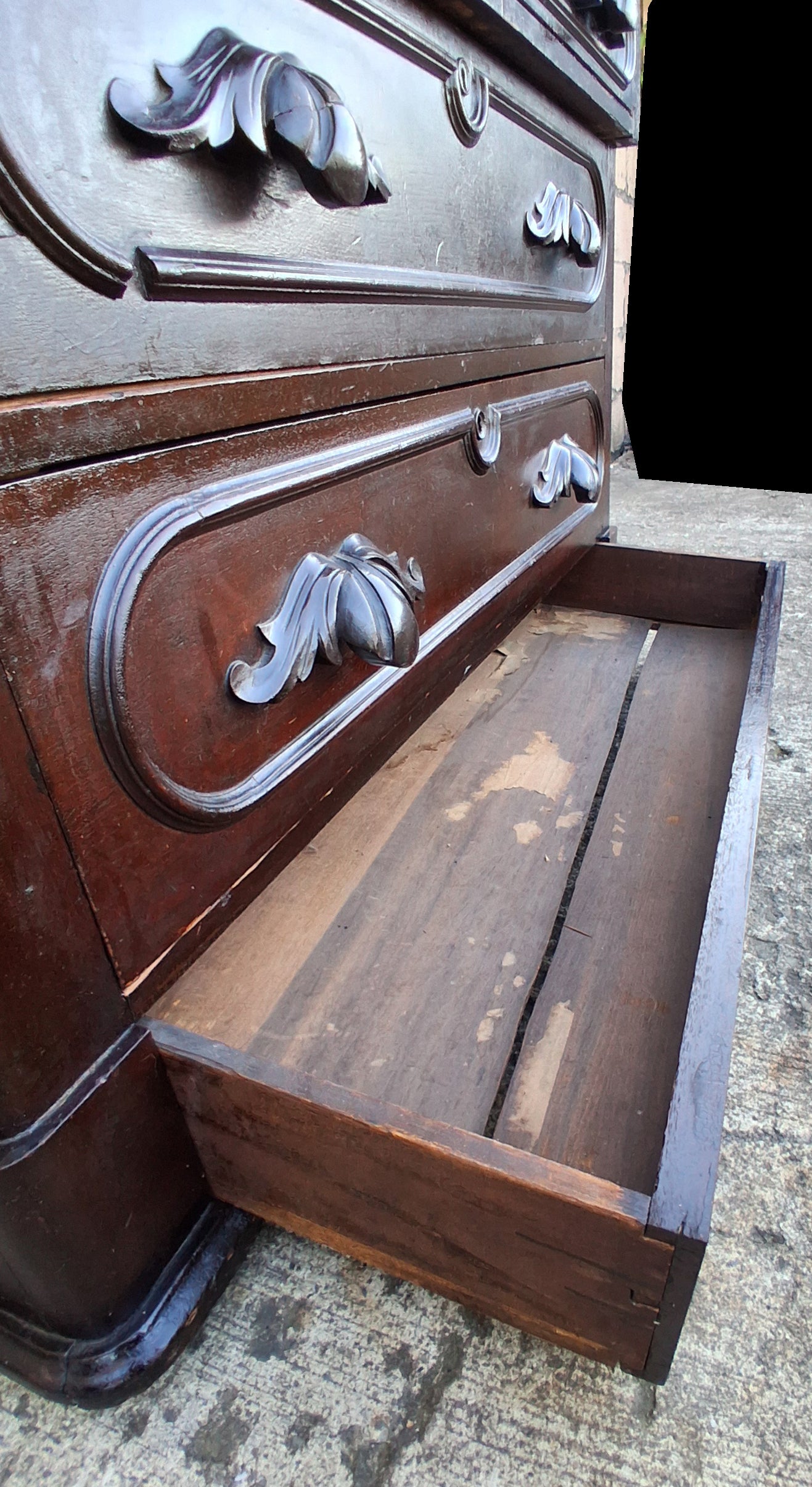 Antique Vintage Old Victorian Eastlake Style Reclaimed Salvaged Solid Wood Wooden Marble Top Slab Dresser Server Chest of Drawers