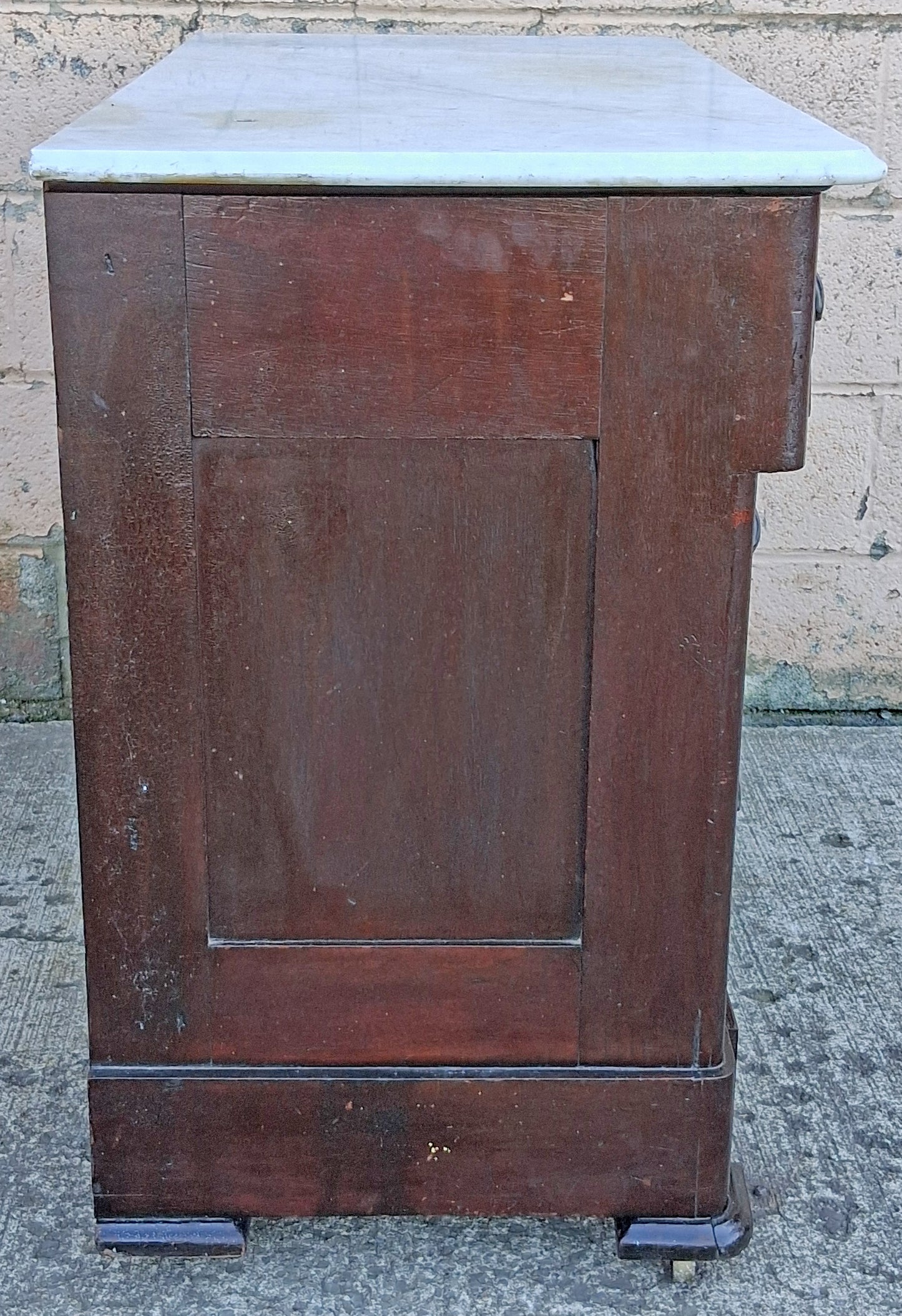 Antique Vintage Old Victorian Eastlake Style Reclaimed Salvaged Solid Wood Wooden Marble Top Slab Dresser Server Chest of Drawers