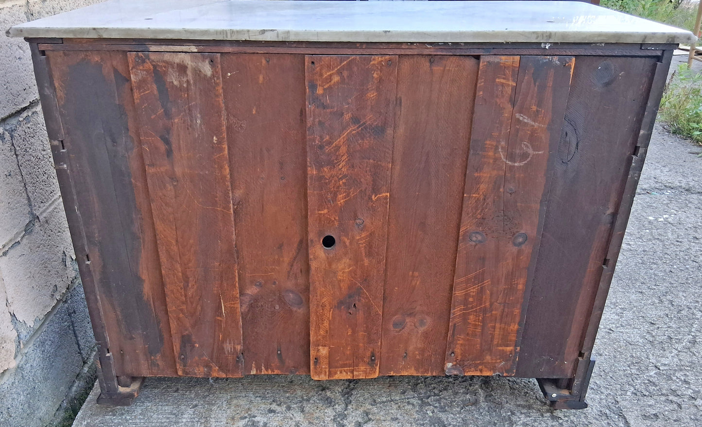 Antique Vintage Old Victorian Eastlake Style Reclaimed Salvaged Solid Wood Wooden Marble Top Slab Dresser Server Chest of Drawers