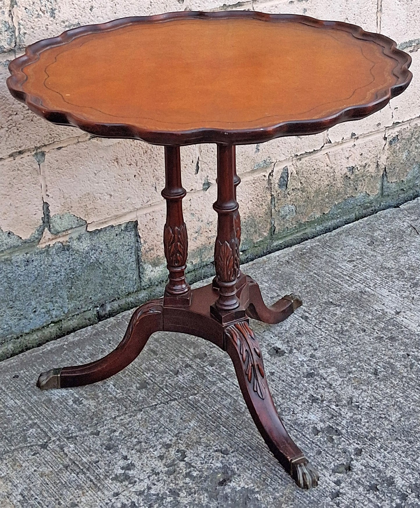 28" Round Antique Vintage Imperial Old SOLID Mahogany Wood Wooden Leather Top  Side End Accent Foyer Pedestal Table Lamp Stand