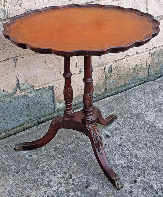 28" Round Antique Vintage Imperial Old SOLID Mahogany Wood Wooden Leather Top  Side End Accent Foyer Pedestal Table Lamp Stand