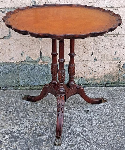 28" Round Antique Vintage Imperial Old SOLID Mahogany Wood Wooden Leather Top  Side End Accent Foyer Pedestal Table Lamp Stand