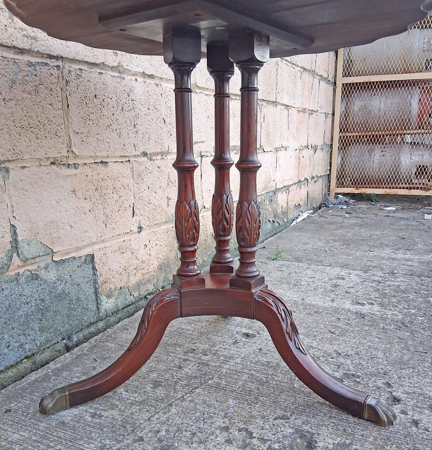 28" Round Antique Vintage Imperial Old SOLID Mahogany Wood Wooden Leather Top  Side End Accent Foyer Pedestal Table Lamp Stand