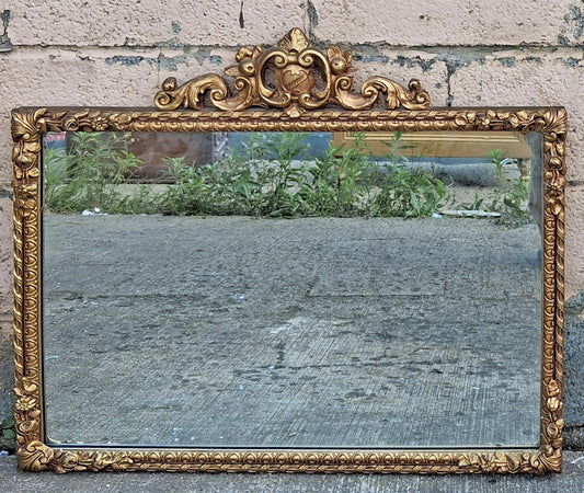 Antique Vintage Old Reclaimed Salvaged Victorian Louis XV Hollywood Regency Gilded Wood Wooden Wall Carved Mirror Glass Ornate Decorative