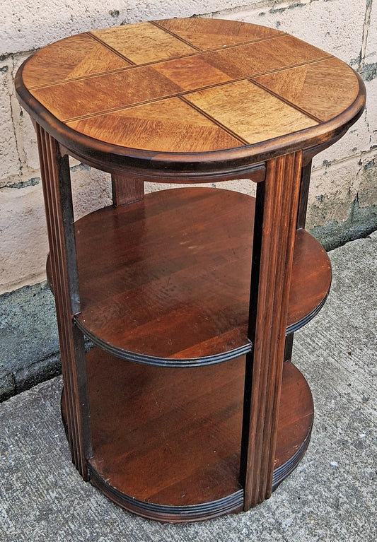 Antique Vintage Old Reclaimed Salvaged Art Deco Waterfall SOLID Mahogany Wood Wooden 3 TIER Round Circle Circular End Side Sofa Accent Table