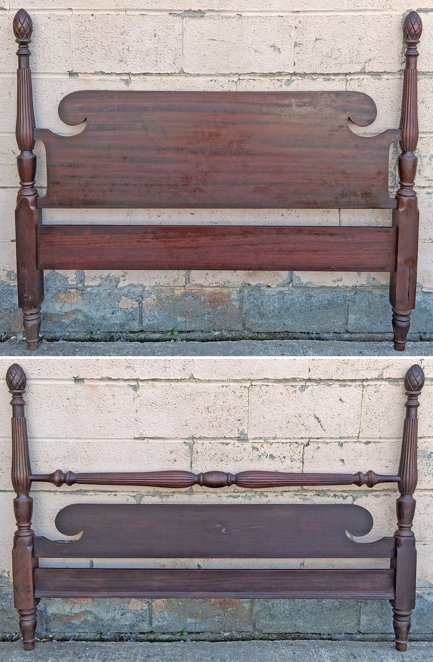 Antique Vintage Old Reclaimed Salvaged Victorian Federal SOLID Mahogany Wood Wooden Pineapple Poster Bedstead Bedframe Headboard Footboard Set
