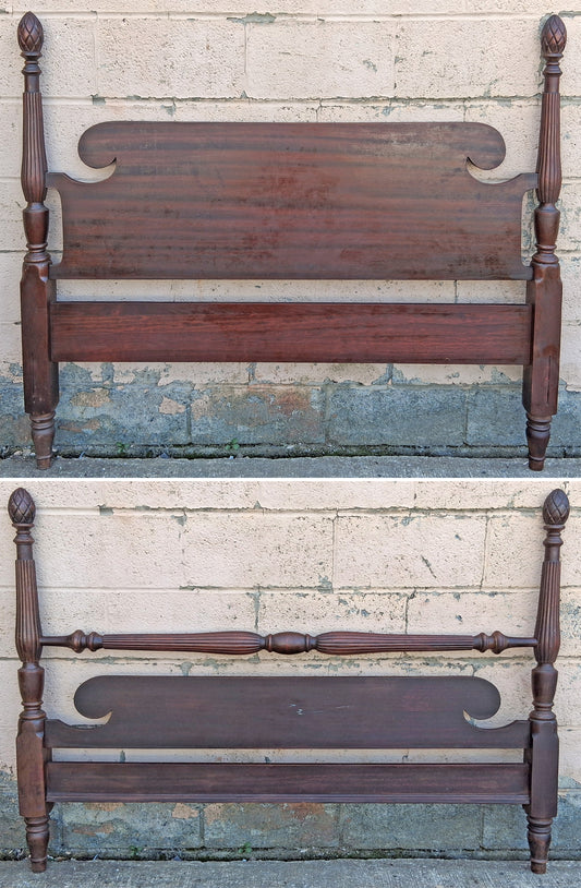 Antique Vintage Old Reclaimed Salvaged Victorian Federal SOLID Mahogany Wood Wooden Pineapple Poster Bedstead Bedframe Headboard Footboard Set