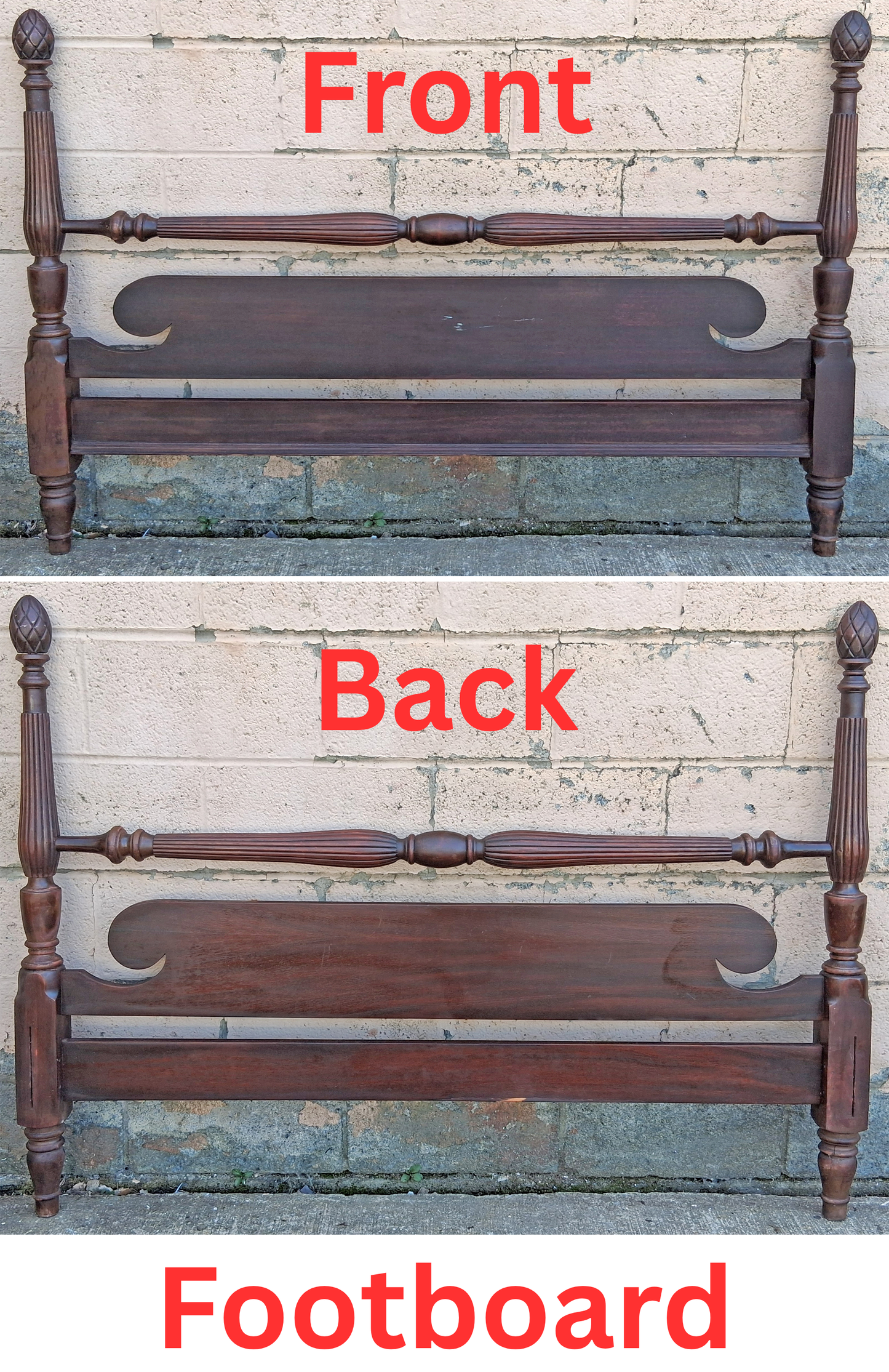 Antique Vintage Old Reclaimed Salvaged Victorian Federal SOLID Mahogany Wood Wooden Pineapple Poster Bedstead Bedframe Headboard Footboard Set