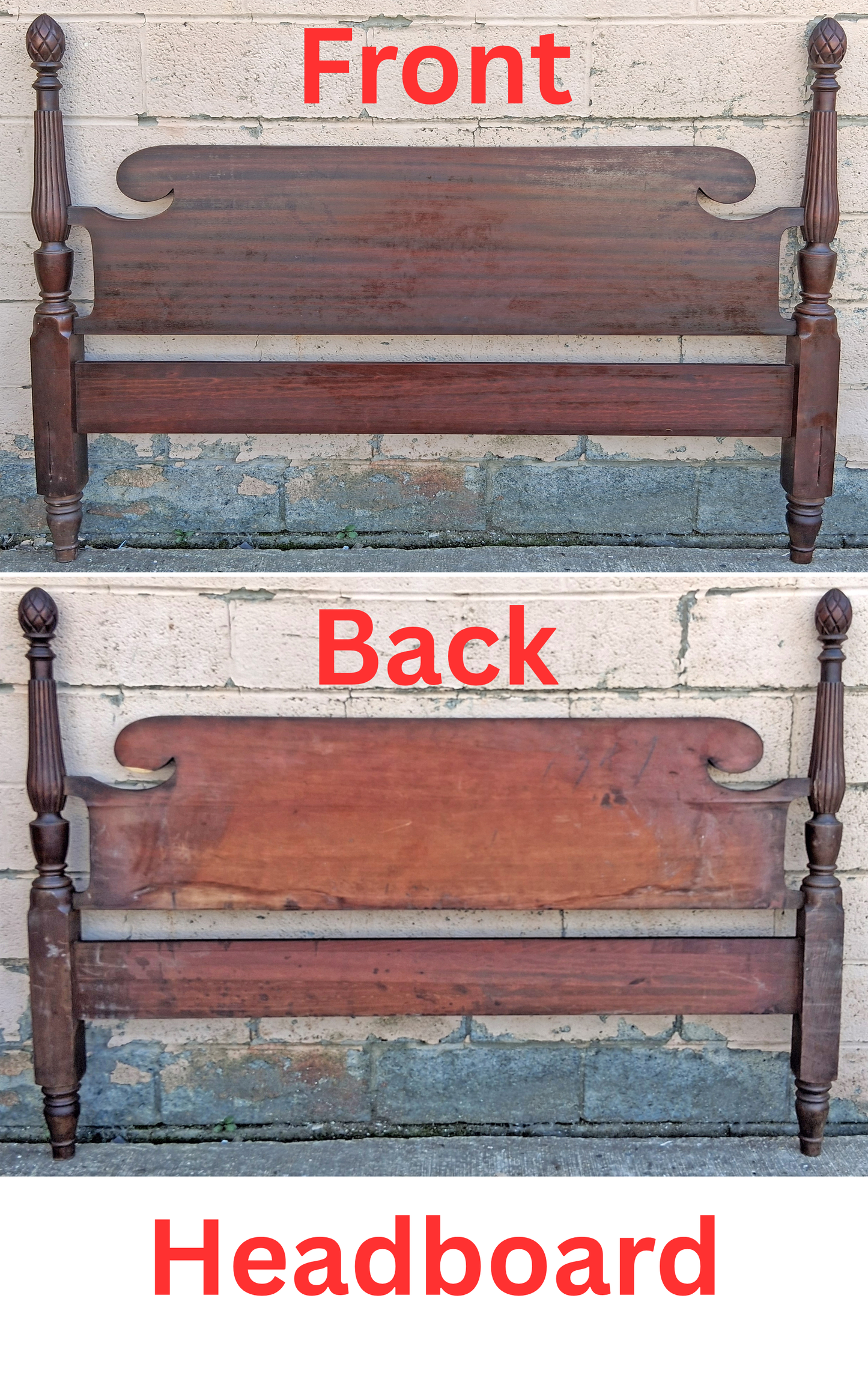 Antique Vintage Old Reclaimed Salvaged Victorian Federal SOLID Mahogany Wood Wooden Pineapple Poster Bedstead Bedframe Headboard Footboard Set