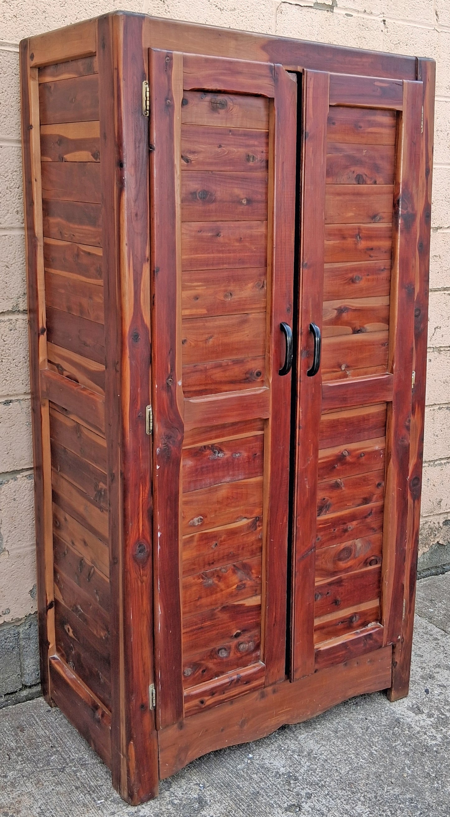 Antique Vintage Old Reclaimed Salvaged Country Farmhouse Rustic Primitive Solid Cedar Wood Wooden Armoire Wardrobe Cabinet Closet Clothes