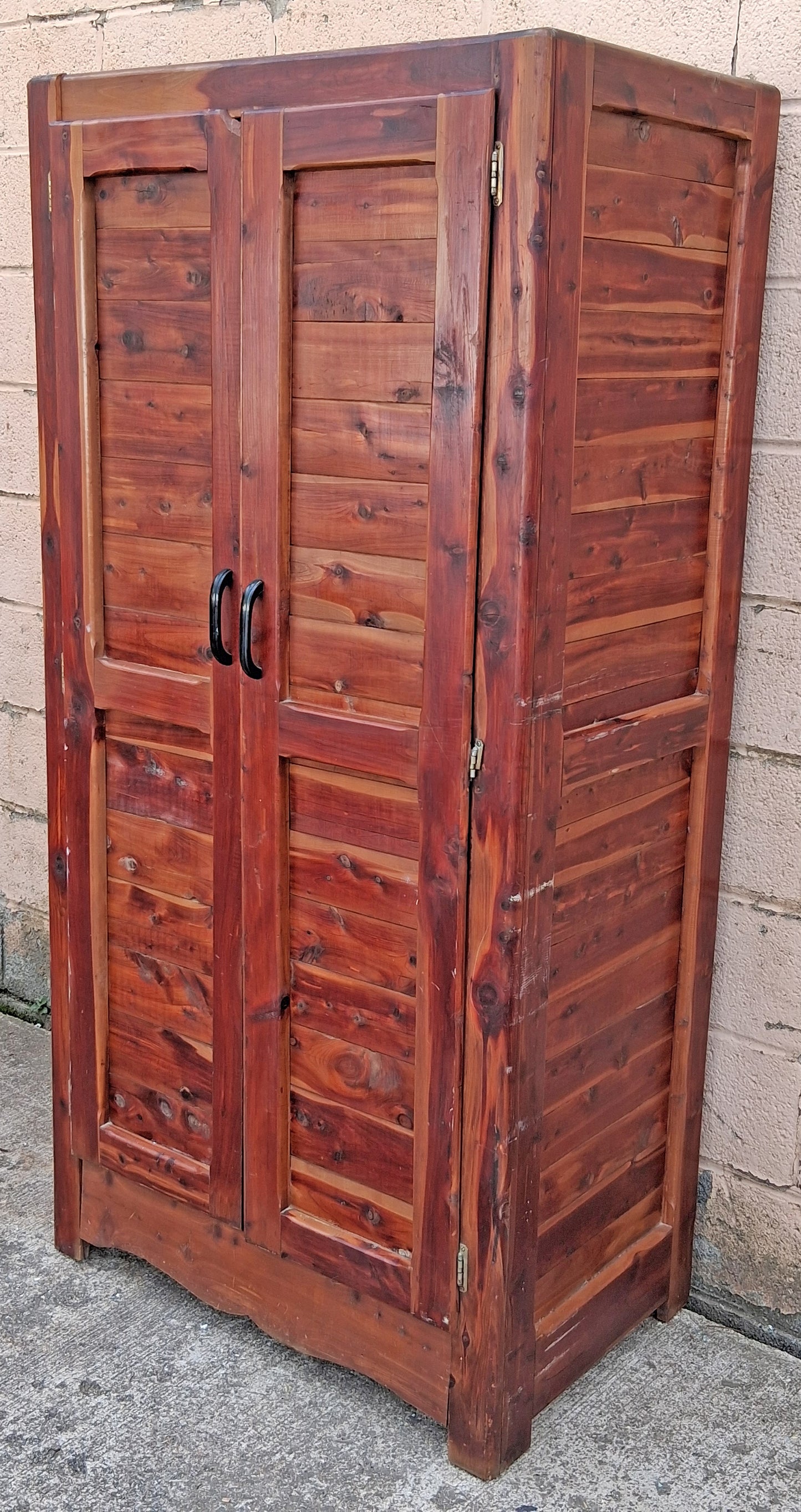 Antique Vintage Old Reclaimed Salvaged Country Farmhouse Rustic Primitive Solid Cedar Wood Wooden Armoire Wardrobe Cabinet Closet Clothes