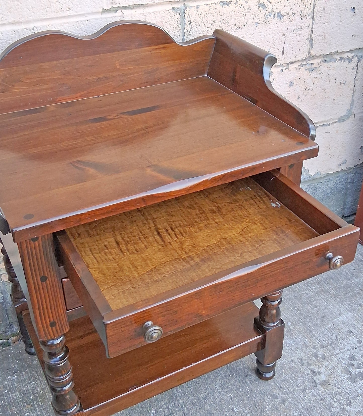 Vintage Antique Old Reclaimed Salvaged Bennington Pine SOLID Wood Wooden End Side Bed Table Nightstand Shelf Plant Lamp Stand Washstand
