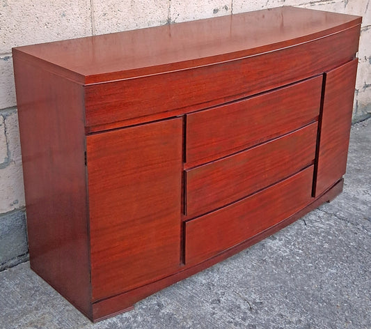 Antique Vintage Old Reclaimed Salvaged Mid Century Modern SOLID Wood Mahogany Wooden Bow Front Curved Buffet Server Cabinet Dresser Drawers